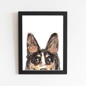 Australian Koolie Peek a Boo Art Print, Watercolor Dog Drawing Animal